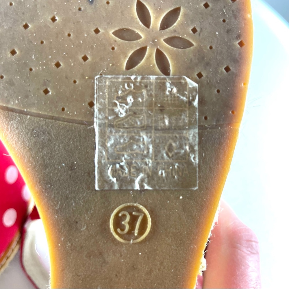 Townshoes Red and White Polka-Dot Bow Espadrille Sling-Back Wedge Sandals Sz7 - Picture 10 of 14